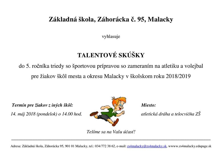 ZŠ Záhorácka čaká na talentovaných športovcov - detail 1